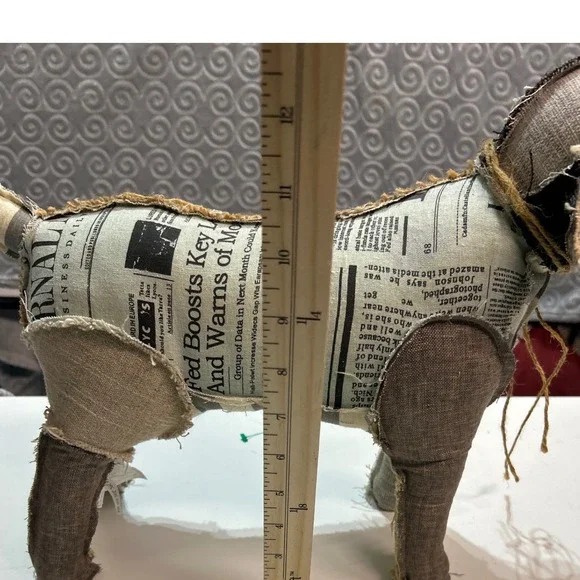 Handmade Fabric Dog Figurine Stuffed Animal Plush Novelty Decor Rustic Farmhouse - Picture 2 of 5